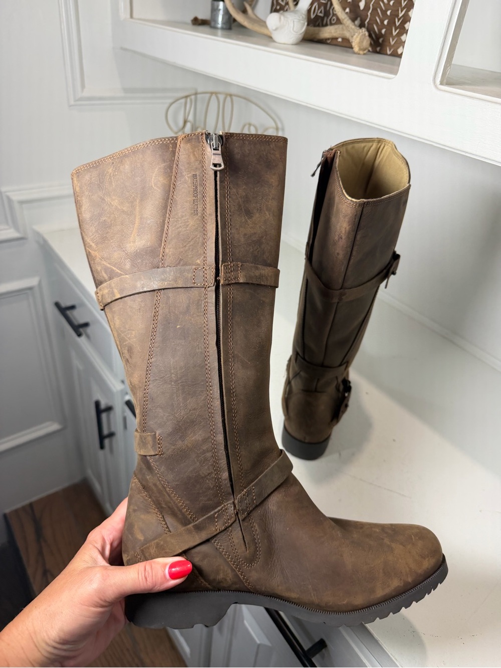 Teva De La Vina Women's 7.5 Waterproof Brown Leather Tall Riding Boots Moto - Picture 8 of 10